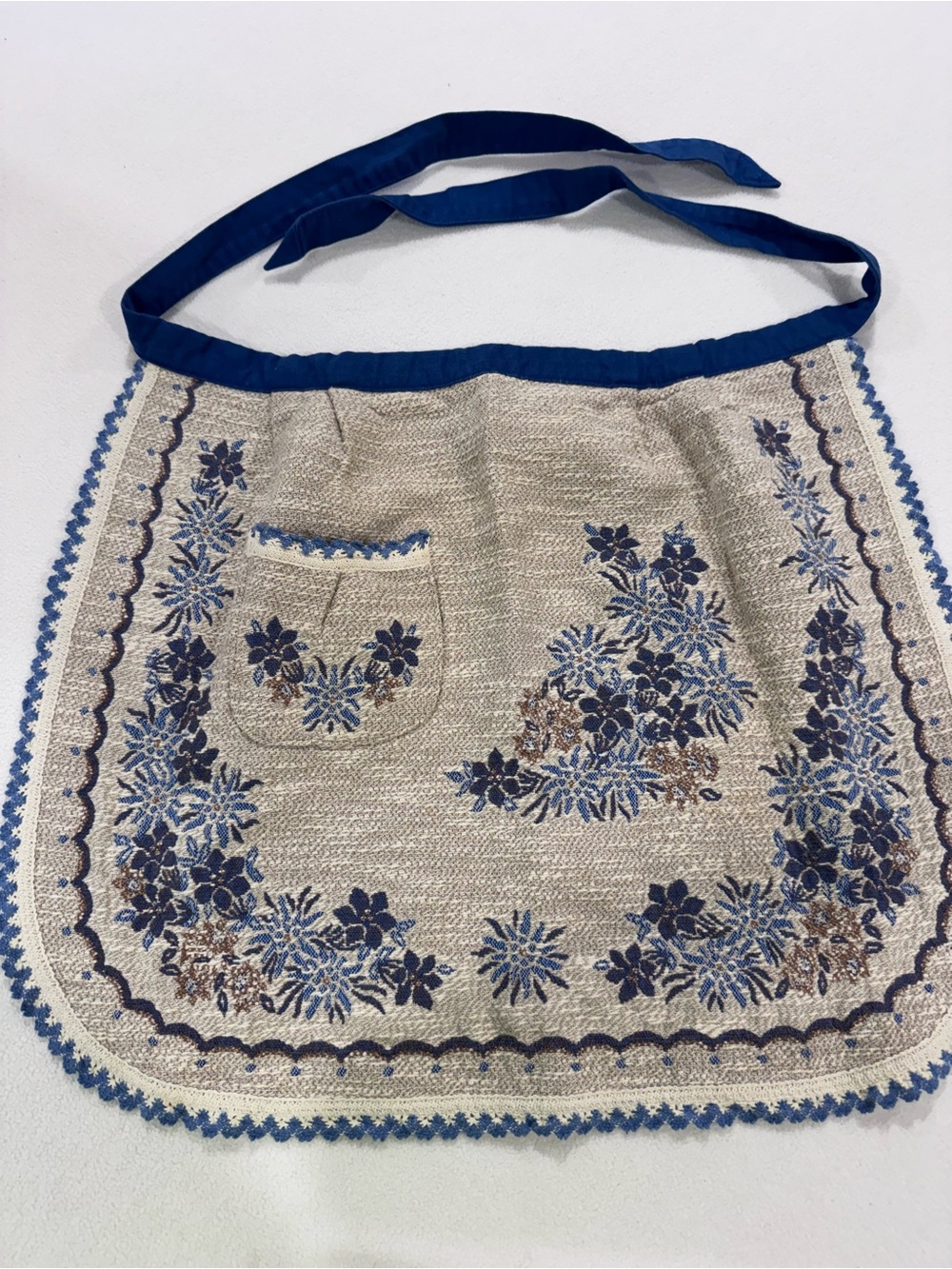 Vintage Kolf Austria Linen Cotton Reversible Floral Half Apron Cottagecore Blue